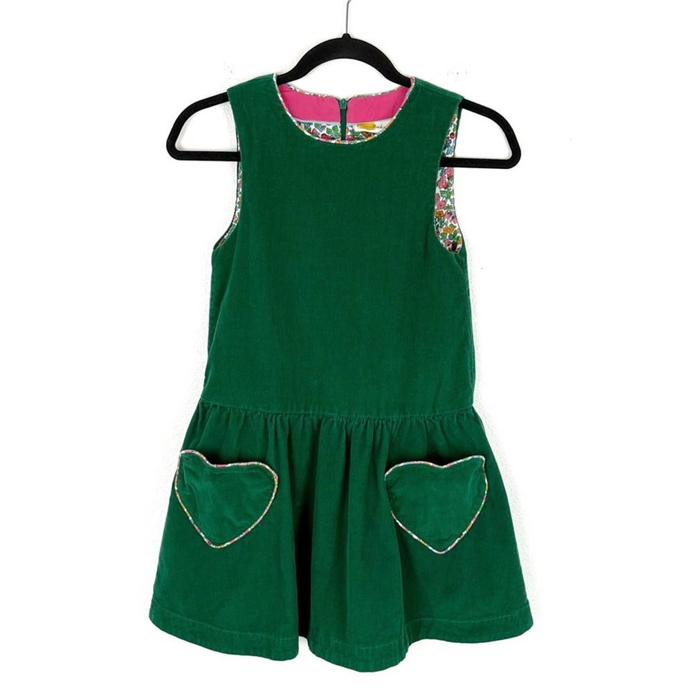 Mini Boden Corduroy Jumper Dress Size 9-10 Youth Green Pink Floral